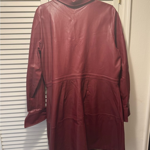 ELOQUII Women's Burgundy Faux Leather Mini Shirtdress - Picture 4 of 4